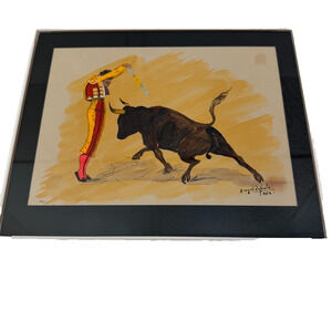 ANGEL ZAPATA Original 1956 VTG Bullfighting Matador Watercolor Painting Signed
